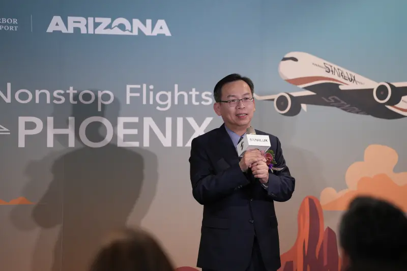    ▲交通部次長林國顯表示，此次台北—鳳凰城直飛航線的開闢，有助於強化台灣作為亞太航空樞紐的競爭力。（圖／星宇航空）  