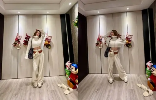 ▲許維恩就算會冷也大秀小蠻腰。（圖／許維恩IG@sharon701111）