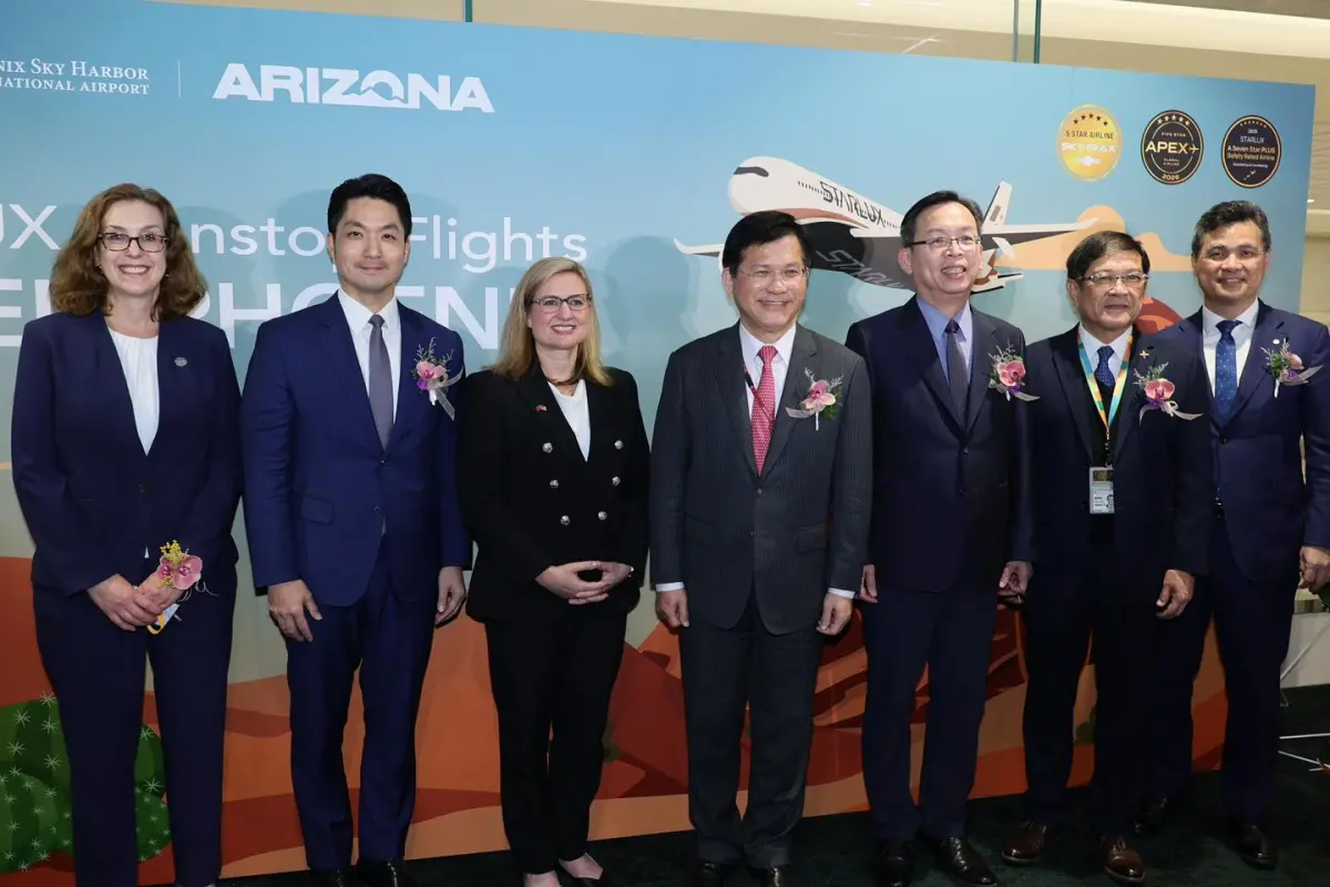 ▲台美情誼飛向雲端！林佳龍見證星宇首航鳳凰城「串起AI鏈」。（圖／林佳龍臉書）