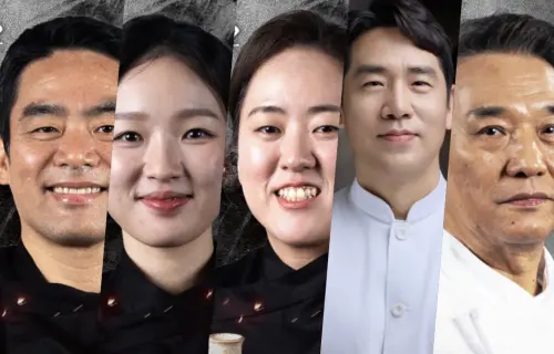 ▲法國爸爸（左起）、小猛獸、尹酒母、Sam Kim、侯德竹。（圖／翻攝自IG@netflixkr、chefsamkim）