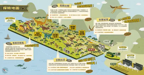 ▲恐龍大復活 關渡探險樂園占地1500坪，規劃4大展區，探險地圖一覽。（圖／恐龍大復活 關渡探險樂園官網）