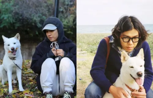 ▲李孝利（左）與李尚順（右）的愛犬Guana過世，李尚順曬出愛犬從以前到現在的照片。（圖／李尚順IG@sangsoonsangsoon）