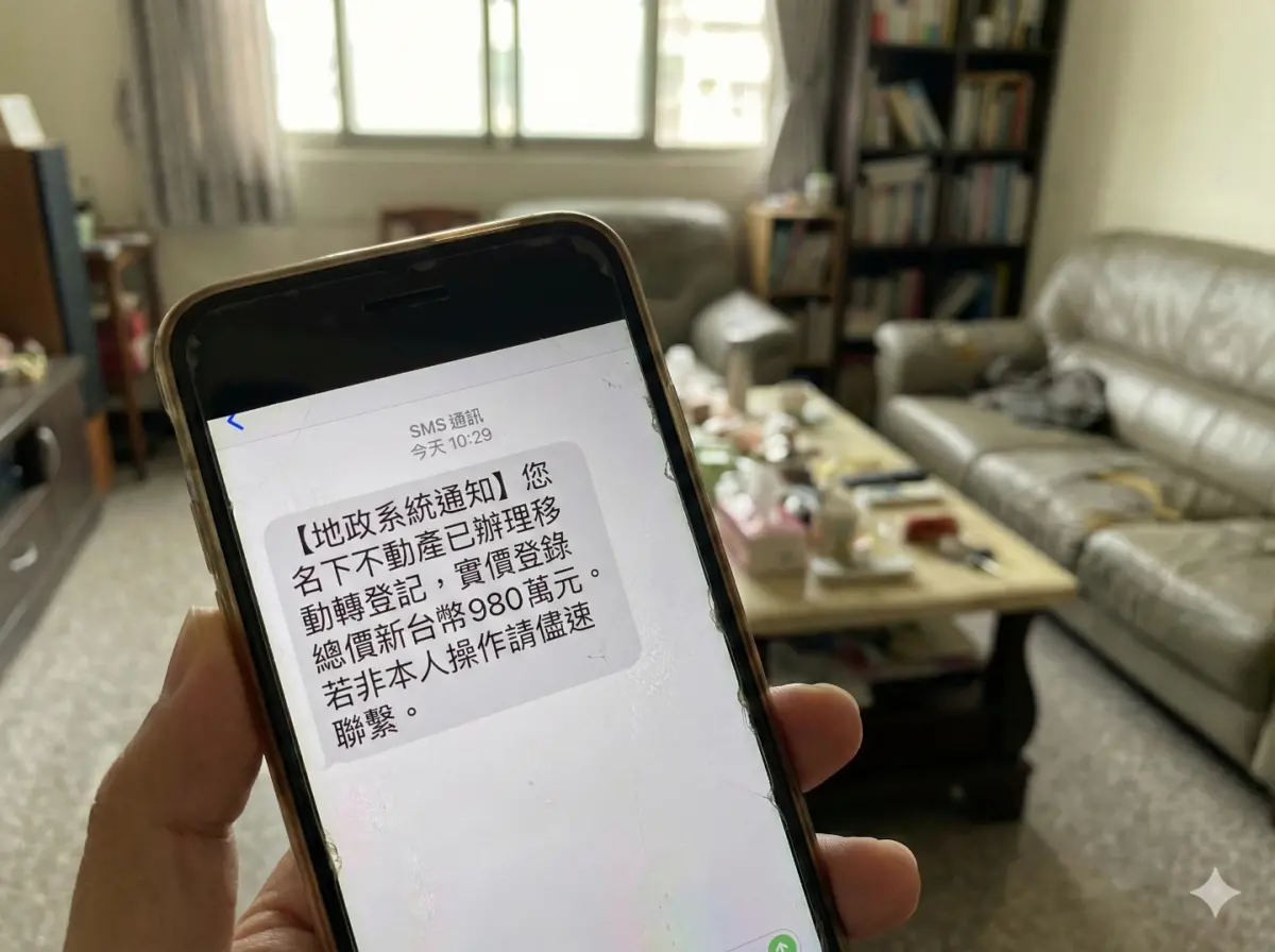 ▲員林地政系統發生嚴重疏失，誤發房產交易通知。許多民眾手機突然跳出「房子被賣980萬」的簡訊，誤以為遭詐騙而驚恐不已。（示意圖／AI 生成）