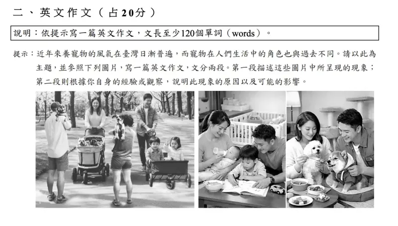 學測第二天／ 英文作文疑現AI圖「狗配貓跳台」 老師籲放寬給分