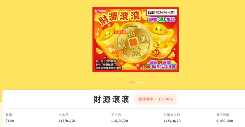 ▲新春刮刮樂「財源滾滾」。（圖／取自台灣彩券公司官網）