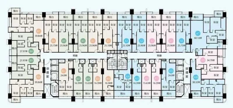 ▲網傳左岸明珠格局圖引發熱議，單層戶數多且走道狹長，被網友形容為「郵輪風」。實際格局以建商公布為準。（圖／翻攝自 PTT）