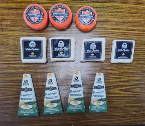 ▲楊男除了偷竊知名日系品牌的商品外，另於超市內竊走11個起司。（圖／翻攝畫面）