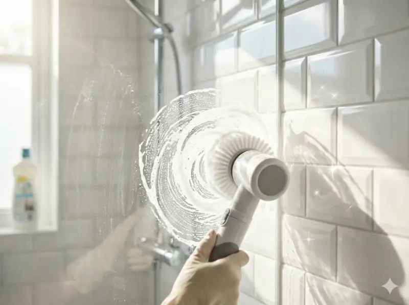 ▲特力屋公開年前掃除省力秘訣，善用「先噴後靜置」除垢神招搭配電動清潔刷，不用費力刷洗也能讓衛浴空間煥然一新。（示意圖／AI 生成）