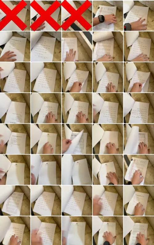 ▲根據張博洋實測影片，42秒可以翻頁的文件高達37頁，若機密資料是雙面列印，拍照頁數更可達到74頁。(圖／高市議員張博洋提供)