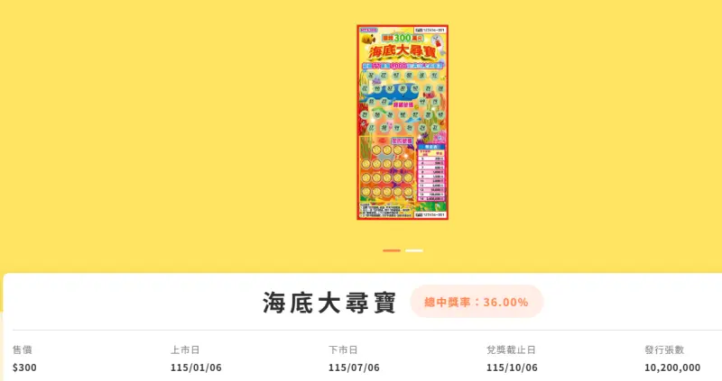 ▲2026年新春刮刮樂「海底大尋寶」。(圖/取自台灣彩券公司官網)
