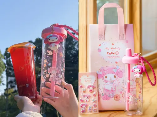 ▲美樂蒂立體公仔吊飾Tritan環保杯399元加購價、保溫保冷袋19元。（圖／CoCo都可cocofreshtea.ca）