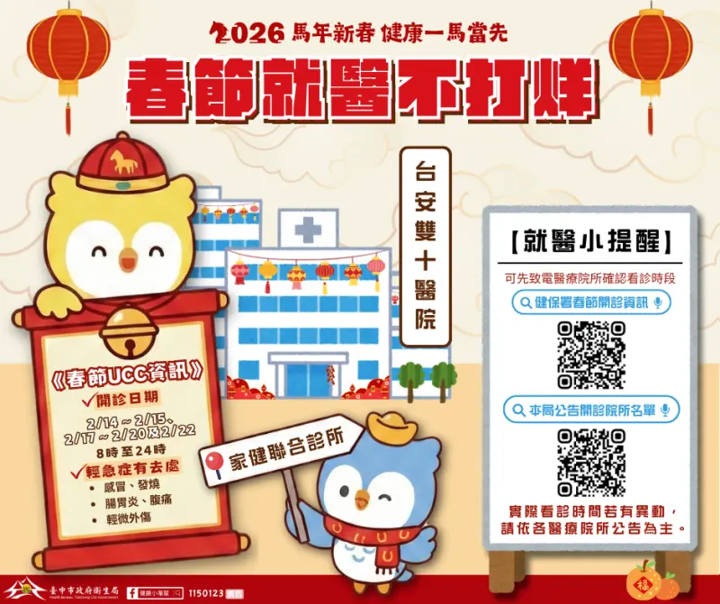 ▲春節醫療不打烊門診資訊公告查詢(圖／衛生局提供2026.1.23)