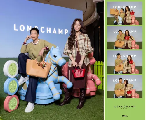 ▲禾浩辰與宋芸樺一同體驗Longchamp搖搖馬樂園，還拍下人生四格美照。（圖／Longchamp longchamp.com/tw）