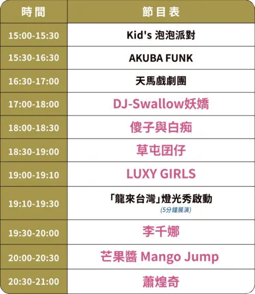 ▲2026南科迎曦音樂節表演卡司與節目表（圖／台南市觀旅局提供https://www.tainan.gov.tw/）