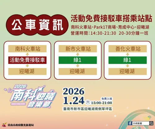 ▲2026南科迎曦音樂節交通資訊與接駁（圖／台南市政府提供https://www.tainan.gov.tw/）