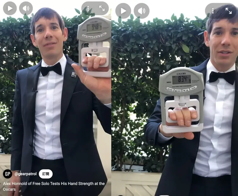 ▲艾力克斯霍諾德（Alex Honnold）今天因為氣候關係，延期至明天才要正式爬台北101，而他近95磅的握力也曝光，嚇瘋粉絲。（圖／youtube.com/@gearpatrol）
