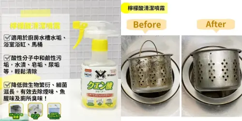 ▲檸檬酸清潔噴霧適合用在廚房水槽、浴室浴缸水垢、馬桶等，去除水漬、皂垢及尿垢。（圖／翻攝自大創臉書粉專facebook.com/DaisoTW）