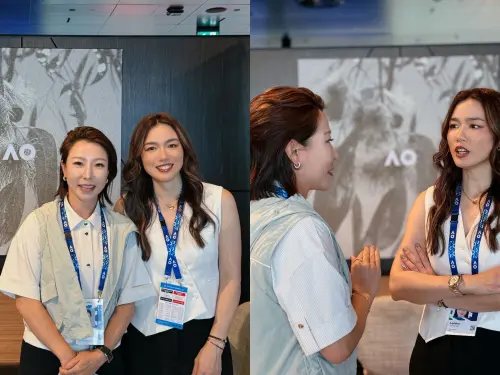 ▲詹詠然與前搭檔鄭潔（左）驚喜合影。兩人曾在 2015 年澳洲網球公開賽攜手奮戰並奪得女雙亞軍。（圖／Joyce Lau提供）