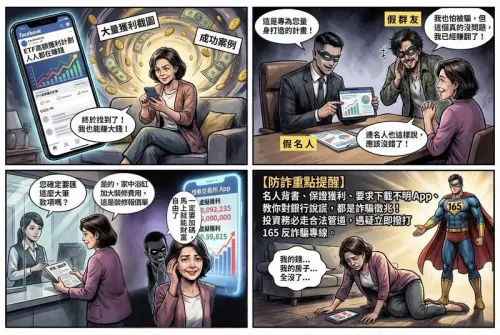 ▲新北婦誤信假「郭台銘」投資群，遭詐騙話術誘騙投入積蓄，甚至抵押2間房屋借款，帳面獲利全是假象，最終無法出金，損失逾2000萬元，刑事局提醒慎防名人投資詐騙。（圖／刑事局提供）