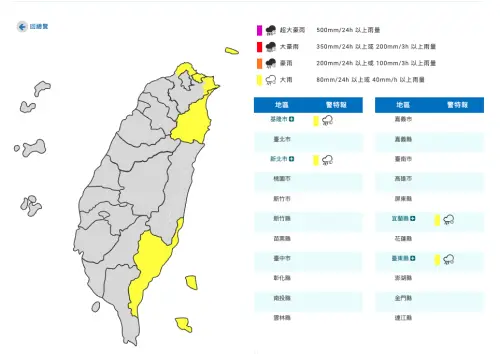 快訊／基隆、新北雨不停！氣象署：4縣市大雨特報　一路下到明天
