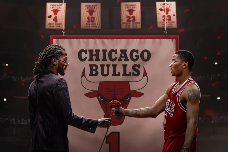 ▲芝加哥公牛正式將「飆風玫瑰」羅斯（Derrick Rose）的1號球衣升上球館頂端。在儀式前，公牛隊史上最強大的象徵「籃球之神」喬丹（Michael Jordan）特別錄製影片，向這位芝加哥之子致以最高敬意。（圖／取自芝加哥公牛X）