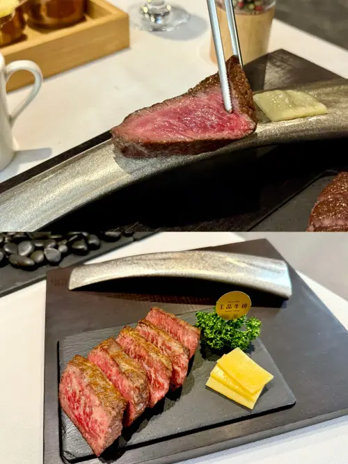 ▲將牛小排放在骨型炙鐵上，煎烤出喜歡的熟度。（圖／記者蕭涵云攝）