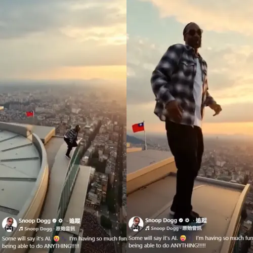 ▲史努比狗狗（如圖）分享模仿霍諾德爬台北101的影片，片中出現中華民國國旗。（圖／Snoop Dogg臉書）