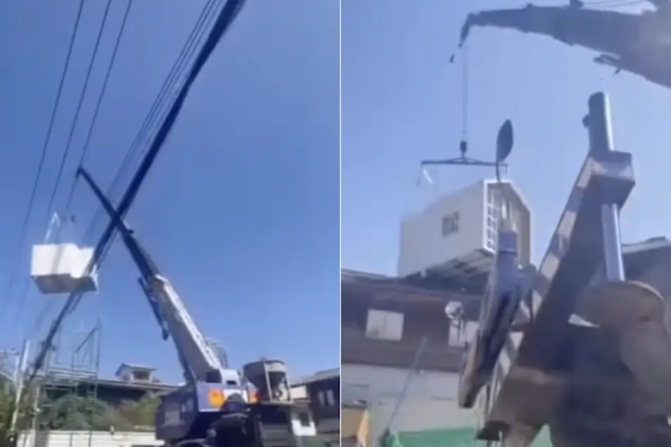 ▲泰國孔敬市中心住宅區日前發生一起驚險工安事故。（圖／翻攝自臉書）