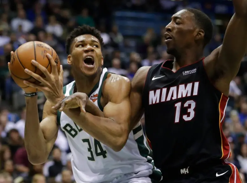 ▲根據《Dallas Hoops Journal》最新報導指出，字母哥曾與熱火明星中鋒阿德巴約（Bam Adebayo）私下商討在邁阿密聯手的可能性，兩人的經紀人皆為同一人的情況下，讓傳聞顯得更加真實。（圖／美聯社／達志影像）