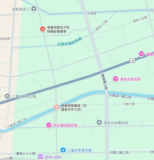 ▲兩間農場位置相近，投毒事件爆發後，網友惡搞將Google地標改為「張美阿嬤兒子空拍機投毒農場」。（圖／Google地圖）