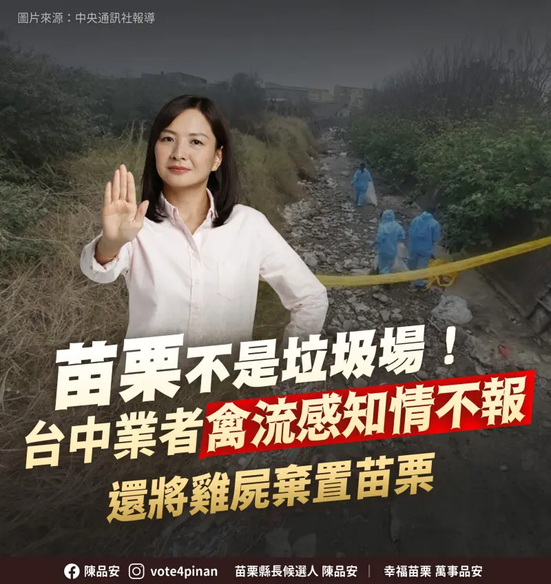 ▲台中病死雞竟埋苗栗！陳品安轟中市府怠惰：別把苗栗當垃圾場。（圖／陳品安臉書）