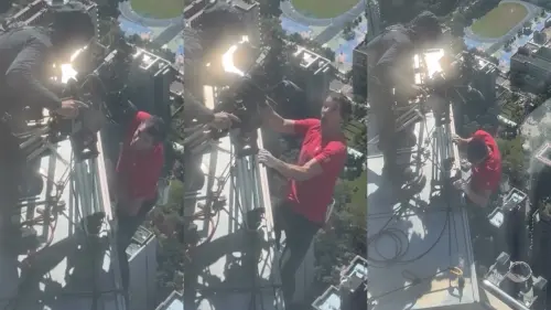 ▲霍諾德在75樓高對鏡頭做出驚恐的鬼臉。（圖／網友a600tw授權提供）