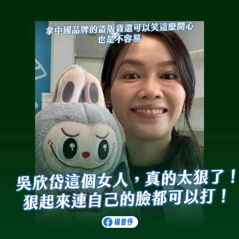 ▲昔拿Labubu合照被翻出！楊智伃酸吳欣岱：連自己的臉都可以打。（圖／楊智伃臉書）