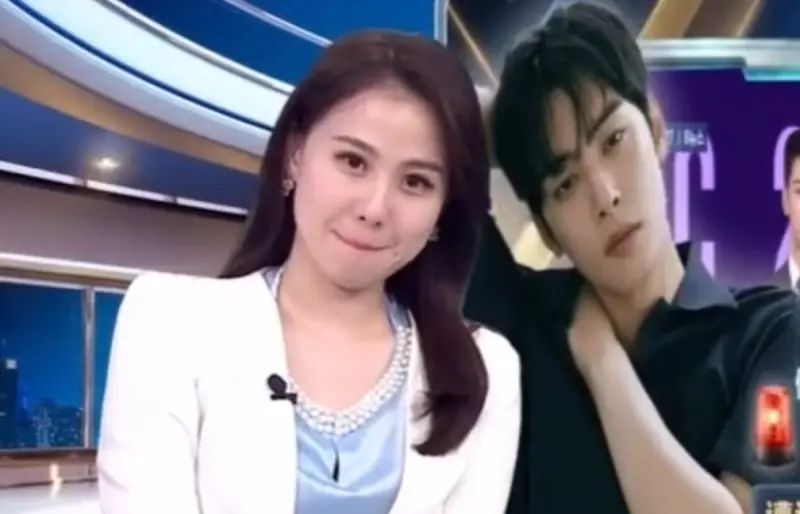 ▲三立女主播楊沚豫（左）日前在播報新聞時，趁著廣告時間搞笑合照螢幕中的車銀優（右），畫面曝光後讓網友笑翻，在Threads上狂吸193萬人次觀看。（圖／楊沚豫Threads）