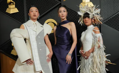 ▲〈Golden〉3位原唱Audrey Nuna（左起）、EJAE、Rei Ami今日也到葛萊美現場領獎。（圖／美聯社／達志影像）