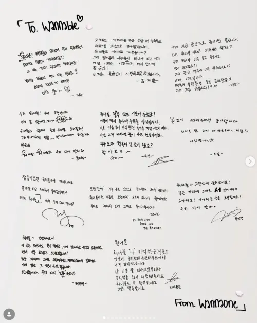 ▲Wanna One全員手寫信曝光。（圖／IG@wannaone.official）