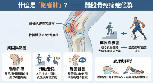 ▲什麼是跑者膝？相關解釋和避免方式整理包。（圖／Gemini AI/記者黃建霖監製）