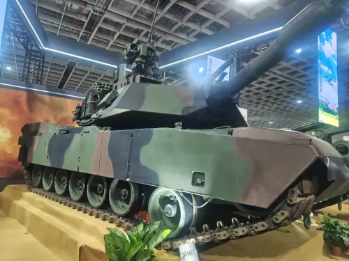 An M1A2T tank on display at the Taipei Aerospace & Defense Technology Exhibition 2025. (TCN)