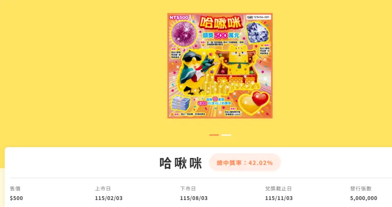    ▲2026年新春刮刮樂「哈啾咪」。（圖／取自台灣彩券公司官網）  