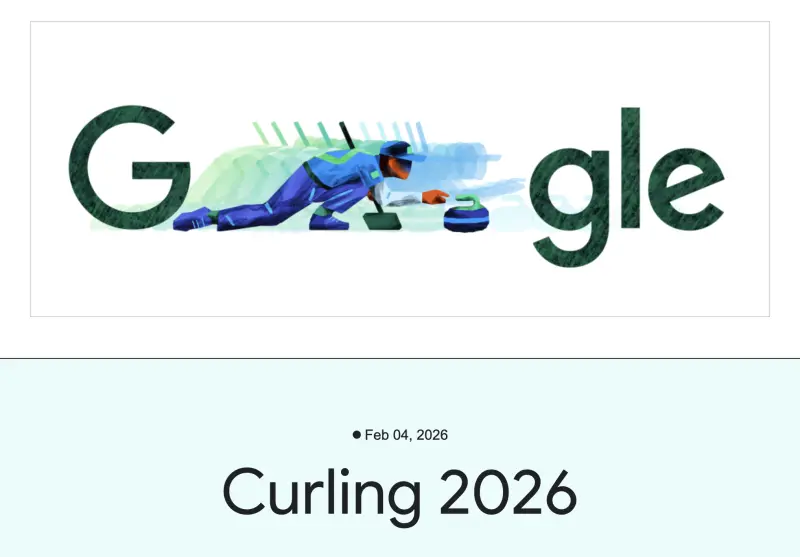 ▲Google首頁換上2026冬季奧運的Doodle塗鴉，主題為冬季奧運正式比賽項目之一的冰壺，且點入該塗鴉可以一鍵查看賽程、比賽結果等。（圖／翻攝官網）