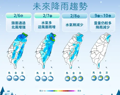 ▲氣象署提醒，周五晚上鋒面襲台，北部、東半部容易下雨，周日開始慢慢轉乾，各地雨勢逐漸趨緩。（圖／中央氣象署cwa.gov.tw）