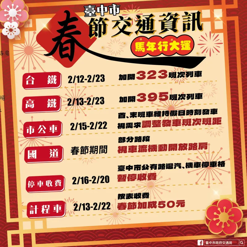 ▲2026年春節連假中部地區交通資訊(圖／交通局提供2026.2.5)