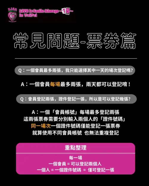 ▲LiSA台北小巨蛋演唱會，每一場一個會員可以登記2個人，一個人一個證件號碼，等於說一個人僅可登記2張（2場）。（圖／好玩國際）