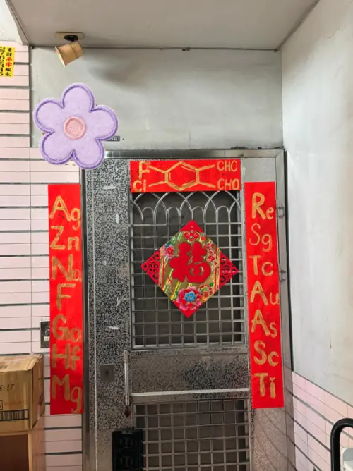 ▲原PO發現鄰居家門口換上了新的春聯，但並非常見的中文字，反而是密密麻麻的英文字母與符號，讓她讀了2天仍舊一頭霧水。（圖／翻攝自Threads@kin_niu_a）