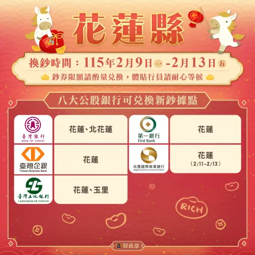 ▲花蓮縣開放換新鈔據點。（圖／財政部提供）