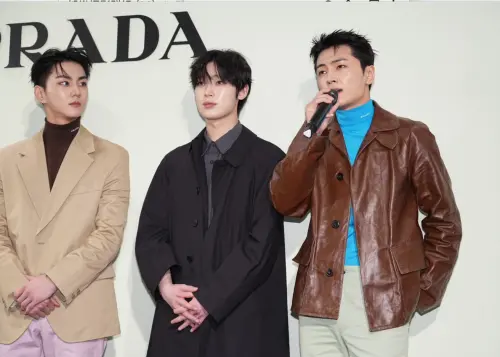 ▲禎元（左起）、善禹、Jay身上也都是PRADA本季最新產品，帥氣有型。（圖／記者朱永強攝）