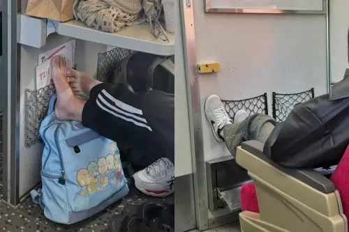 ▲民眾進一步提到，不只飛機有類似行為，高鐵、台鐵也經常見乘客腳翹在前座椅背上等問題。（圖／翻攝Threads）