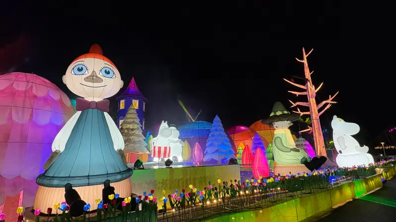 ▲中台灣燈會今晚開箱主燈秀，60米「極光下姆明谷」夢幻登場。（圖／記者顏幸如攝，2026.02.05）