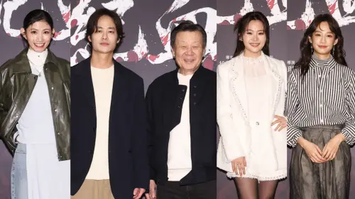 ▲李千娜（左起）夏騰宏、寇世勳、楊小黎簡嫚書等人出席《世紀血案》發布會。（圖／費思兔文化娛樂股份有限公司提供）