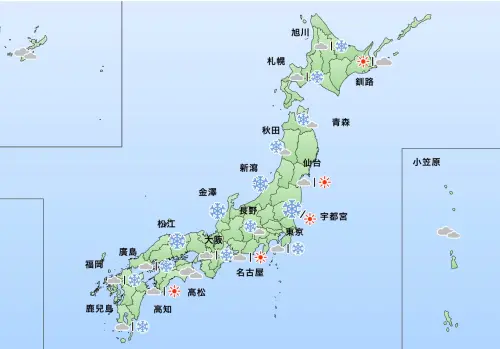 ▲北海道今（6）日已經降下大雪，將會持續到明天中午前後，周六、周日（7日、8日）日本降雪熱門區域在靠近日本海的一側。（圖／翻攝自日本氣象廳）
